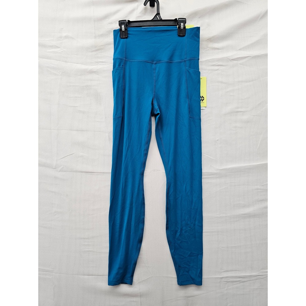 All in Motion Womens High Rise Pocketed Leggings Teal Nylon Blend Size Medium